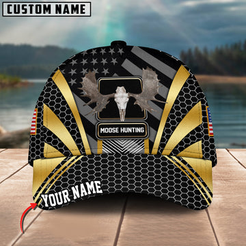 BlueJose Moose Hunting Hexagon Pattern Multicolor Personalized Name 3D Cap (4 Colors)