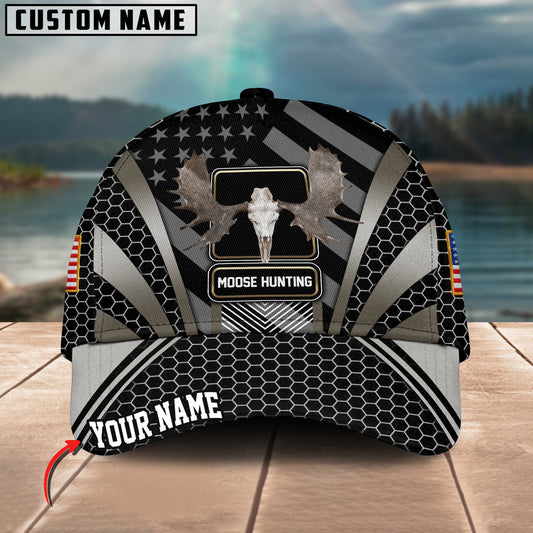 BlueJose Moose Hunting Hexagon Pattern Multicolor Personalized Name 3D Cap (4 Colors)