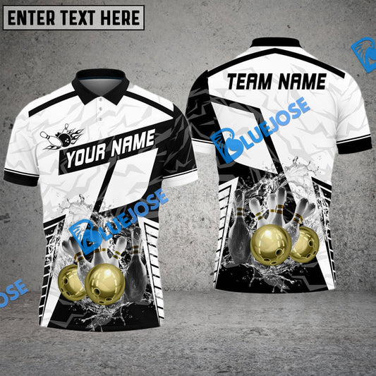 BlueJose Bowling And Pins Water Splash Customized Name 3D Shirt ( 6 Colors)