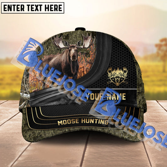 BlueJose Camouflage Moose Hunting Hexagon Pattern Personalized Name Cap (4 Colors)