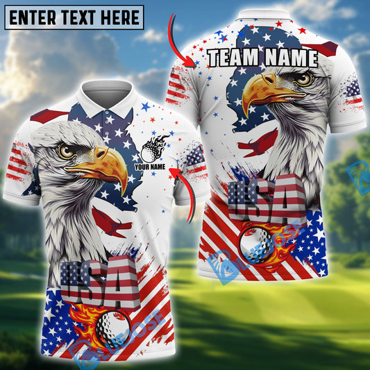 BlueJose Golf Eagle US Flag Customized Name, Team Name Shirt