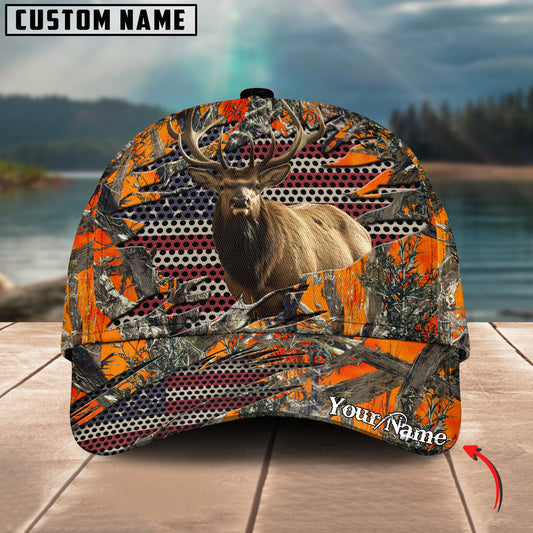 BlueJose Elk Hunting American Flag Camo Crack Personalized Cap (2 Colors)