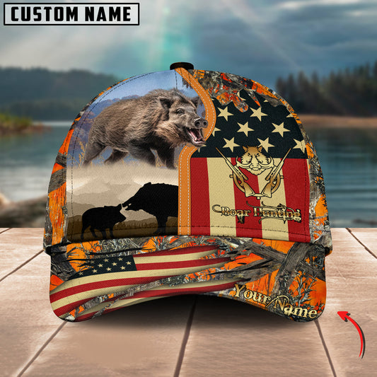 BlueJose Boar Hunting Leather Gray Leather Personalized Cap (2 Colors)