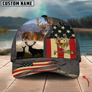 BlueJose Deer Hunting Leather Gray Leather Personalized Cap (2 Colors)
