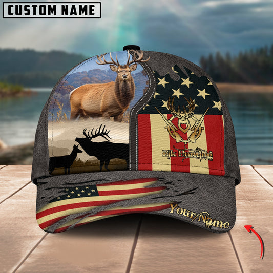 BlueJose Elk Hunting Leather Gray Leather Personalized Cap (2 Colors)