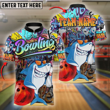 BlueJose Bowling Graffiti-Style Shark Customized Name, Team Name 3D Shirt