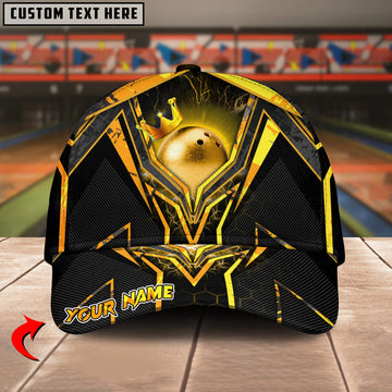 BlueJoses Bowling Ball & Pins Premium King Crown Multicolor Personalized Name Cap