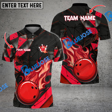 BlueJose Bowling And Pins Glass Fire Multicolor Customized Name 3D Shirt ( 4 Colors )