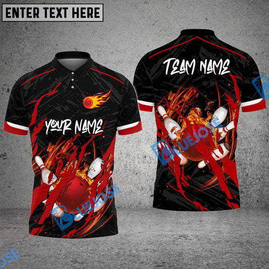 BlueJose Bowling And Pins Thorn Flame Customized Name 3D Shirt (4 Colors)