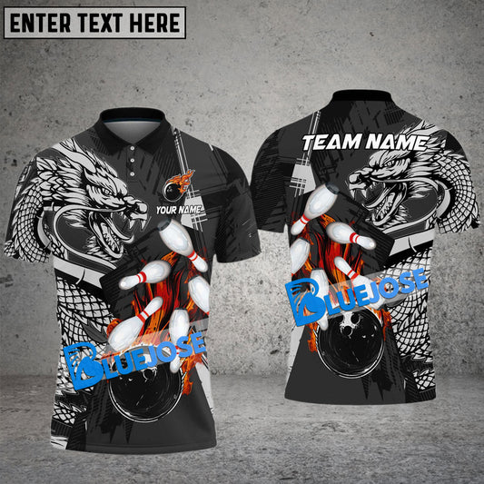 BlueJose Bowling And Pins Dragon Flame Fire Customized Name 3D Shirt (4 Colors)