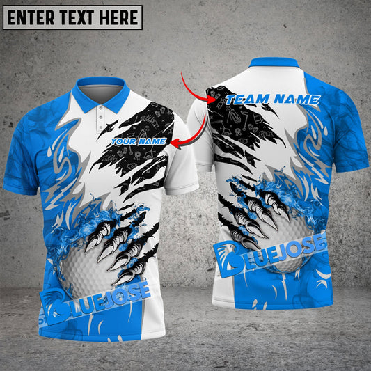 BlueJose Golf Flame Monster Hand Customized Name, Team Name 3D Shirts (4 Colors)