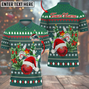 BlueJose Bowling And Pins Christmas Green Customized Name, Team Name 3D Shirt