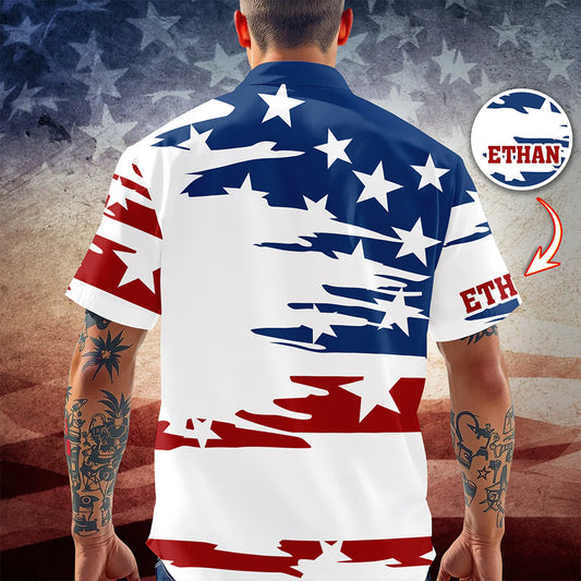 BlueJose Custom Name American 1776 Hawaii Shirt, 4th of July American, Independence Day Gift