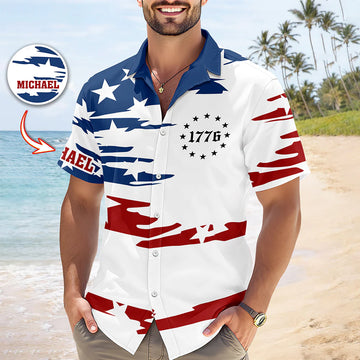 BlueJose Custom Name American 1776 Hawaii Shirt, 4th of July American, Independence Day Gift