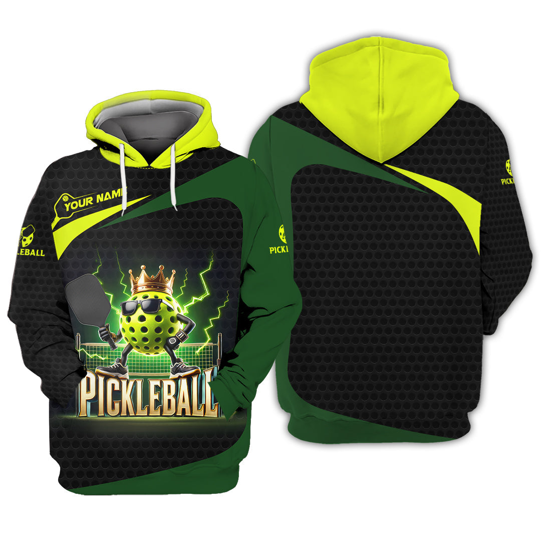 Custom Pickleball Shirt – Black Green Electric King Ball Design – Personalized Tee for Players & Champs
