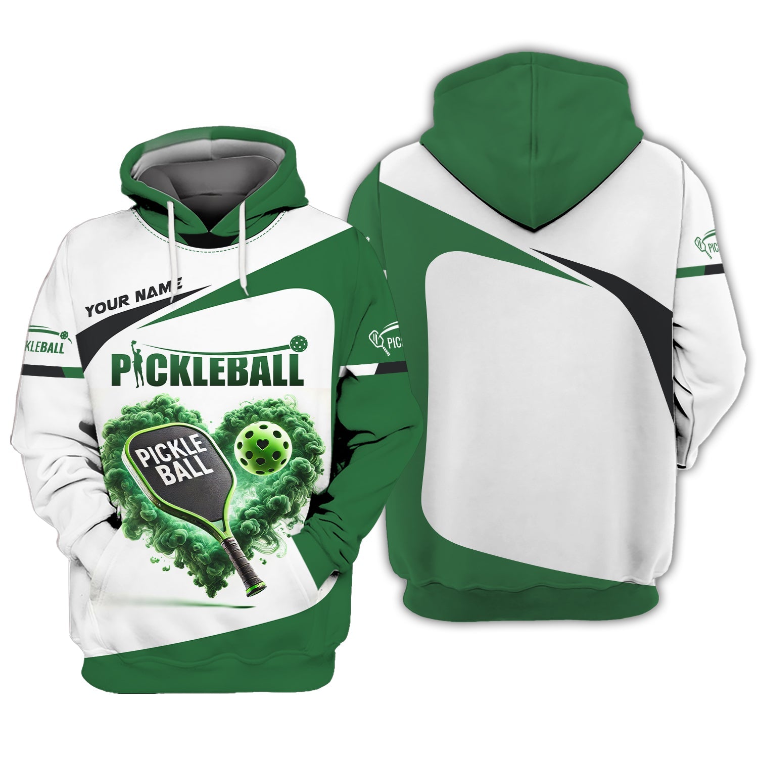 Custom Pickleball Player Personalized Name 3D Greenheart T-Shirts, Pickleball Polo Shirt, Gift For Pickleball Player