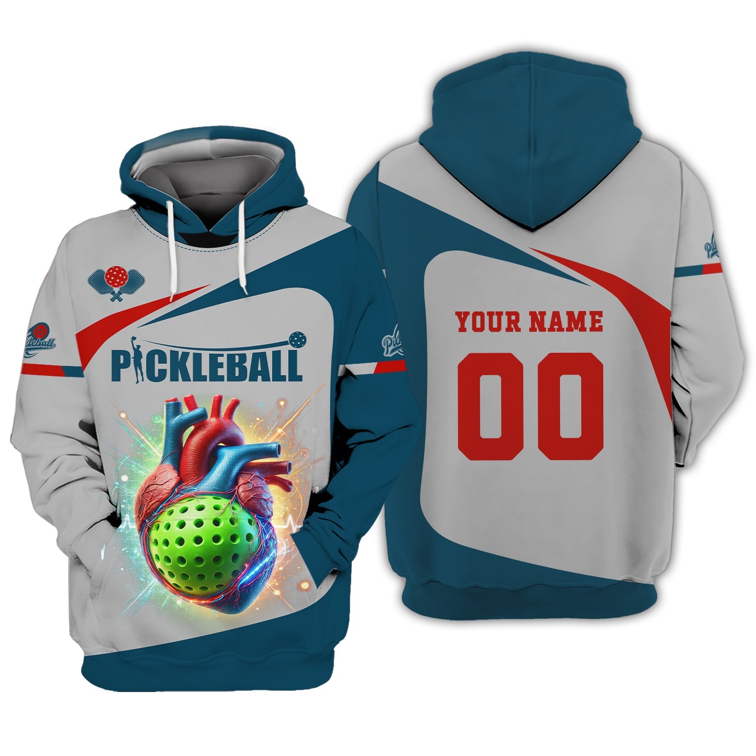 Custom Name & Number Design Pickleball 3D T-Shirts Heartbeat, Pickleball Polo Shirt, Gift For Pickleball Player