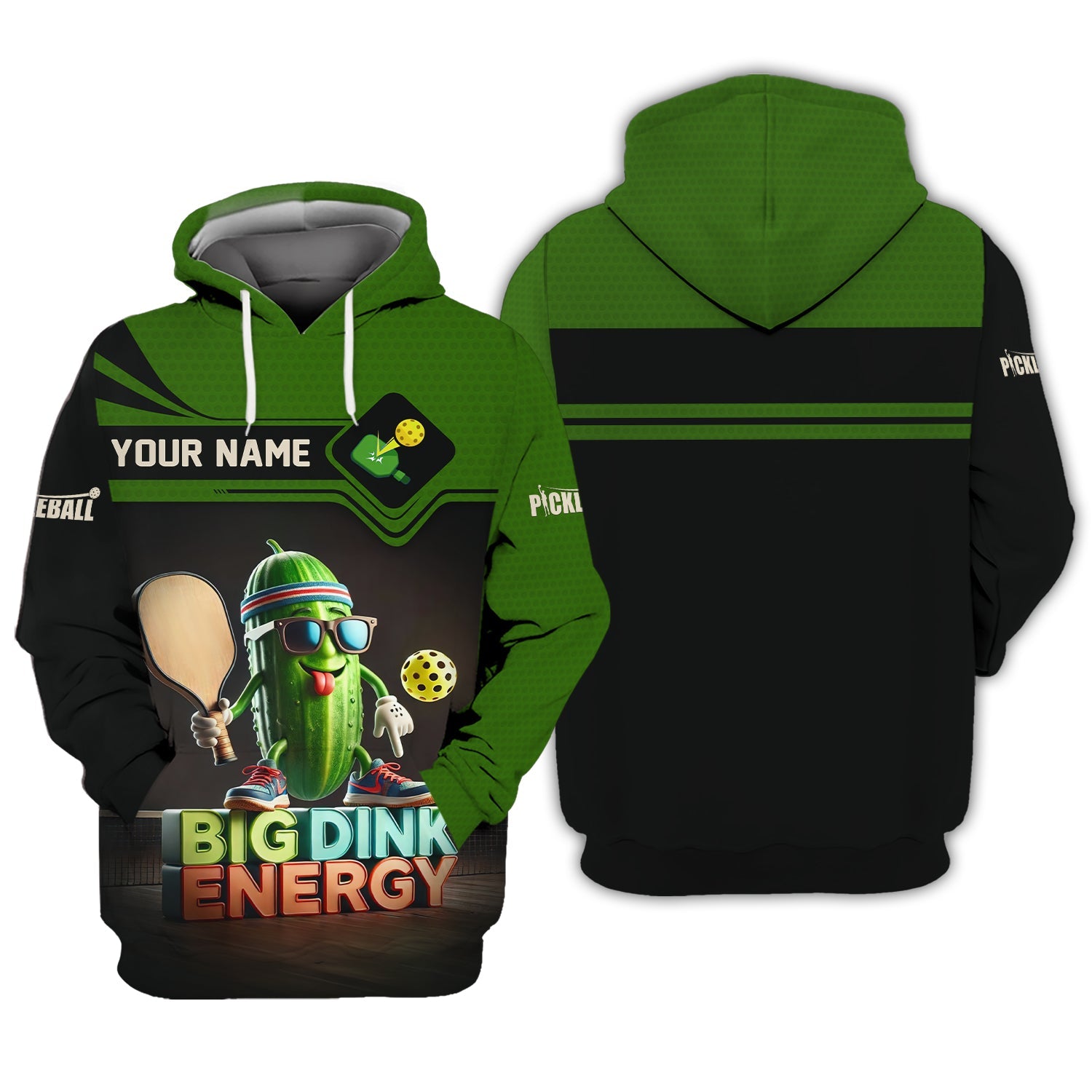 Funny Pickleball Shirt – Big Dink Energy Design – Cool Pickle Character – Custom Name Tee