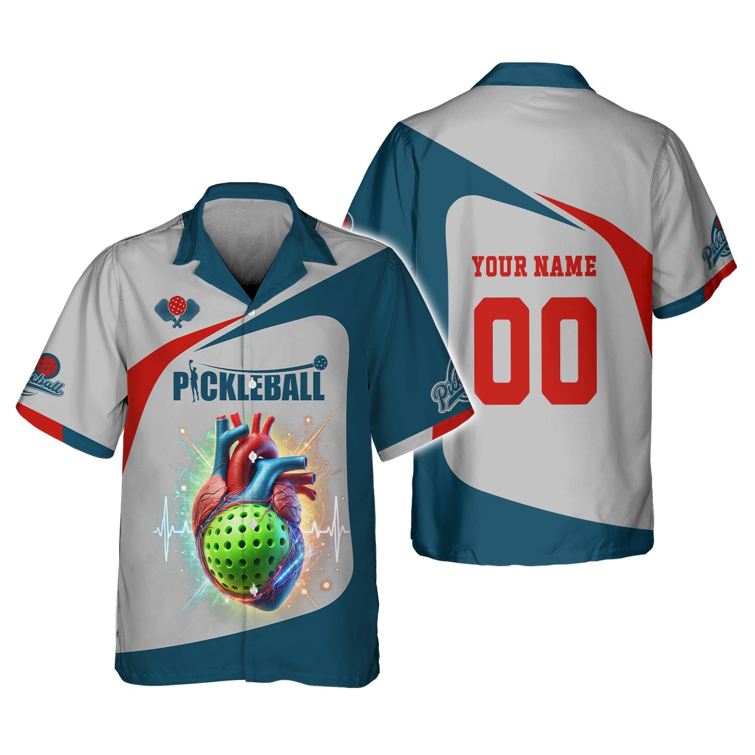 Custom Name & Number Design Pickleball 3D T-Shirts Heartbeat, Pickleball Polo Shirt, Gift For Pickleball Player
