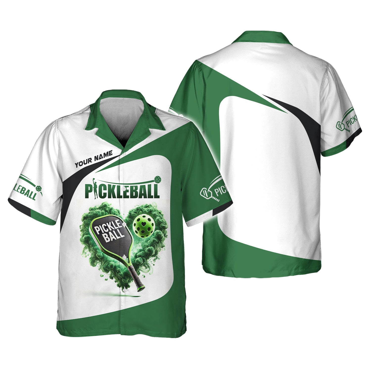 Custom Pickleball Player Personalized Name 3D Greenheart T-Shirts, Pickleball Polo Shirt, Gift For Pickleball Player