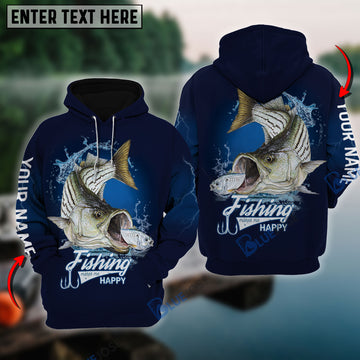 BlueJose Fishing Makes Me Happy Striped Bass Fishing 3D Hoodie