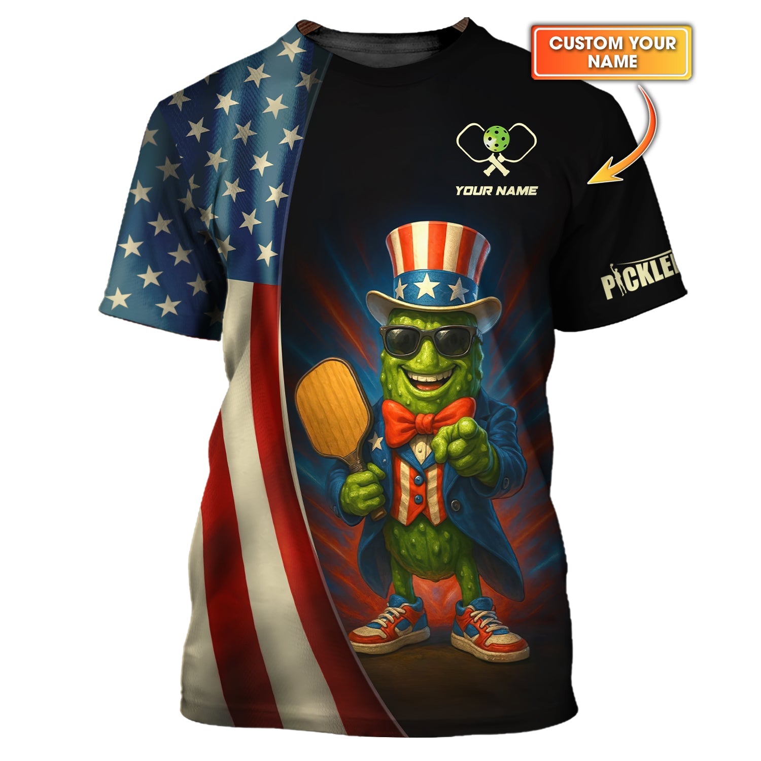 Custom USA Pickleball Shirt – Funny Patriotic Uncle Sam Design – Personalized Gift for Players