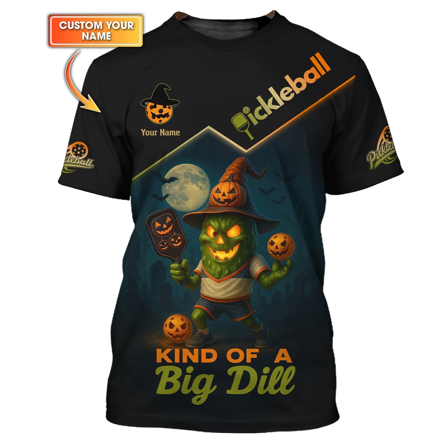 Custom Name Funny Pickleball T-Shirts, Halloween Pickleball Shirt, Kind Of A Big Dill Polos, Gift For Pickleball Lovers