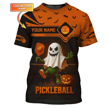 Custom Name Funny Pickleball Shirts, Ghost Pickleball Polos, Halloween Pickleball Shirt For Players