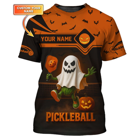 Custom Name Funny Pickleball Shirts, Ghost Pickleball Polos, Halloween Pickleball Shirt For Players