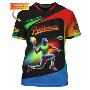 Custom Pickleball Player With Multicolor Effect T-Shirt, Gift For Pickleball Fan