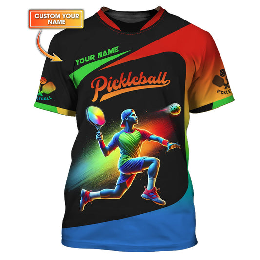 Custom Pickleball Player With Multicolor Effect T-Shirt, Gift For Pickleball Fan