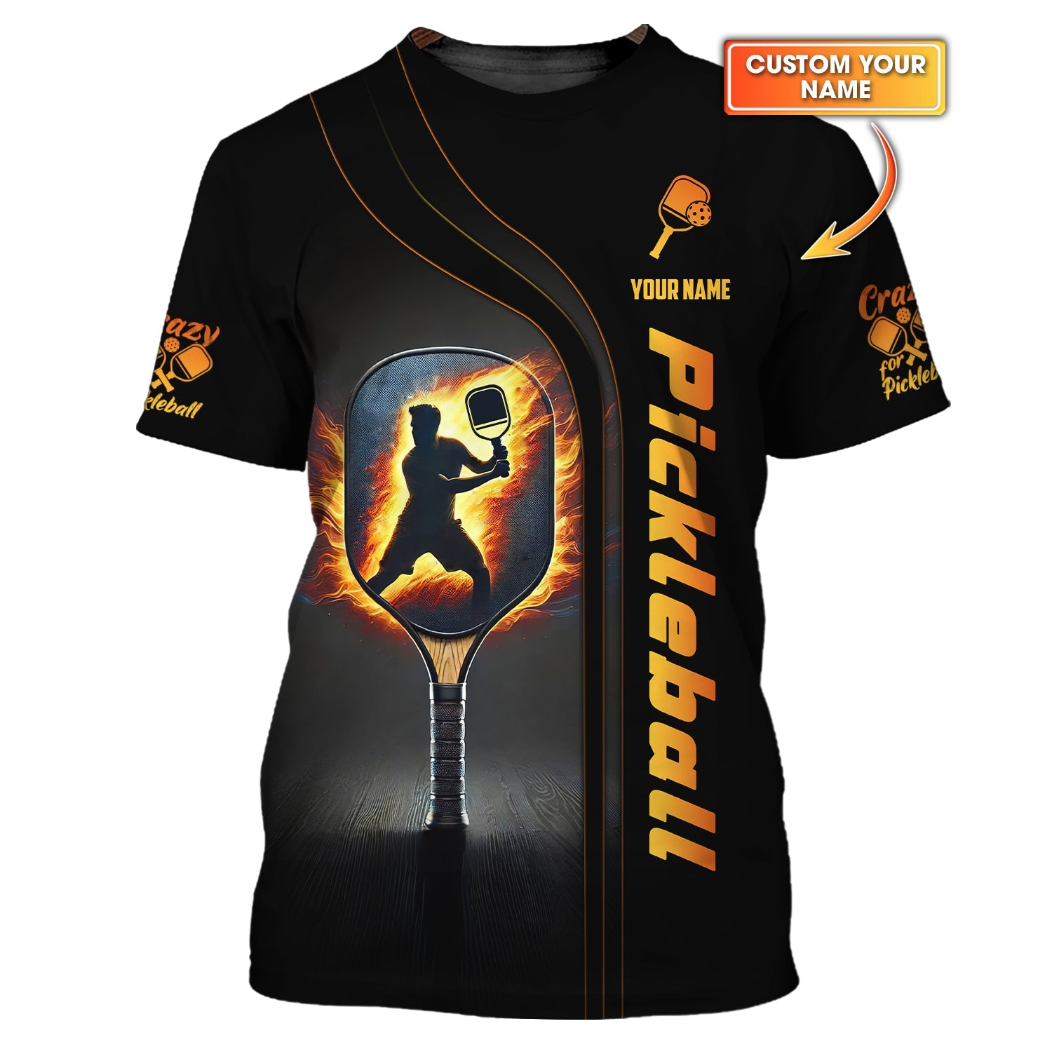 Custom Pickleball T Shirt, Crazy Pickleball Fire Effect, Gifts For Pickleball Players