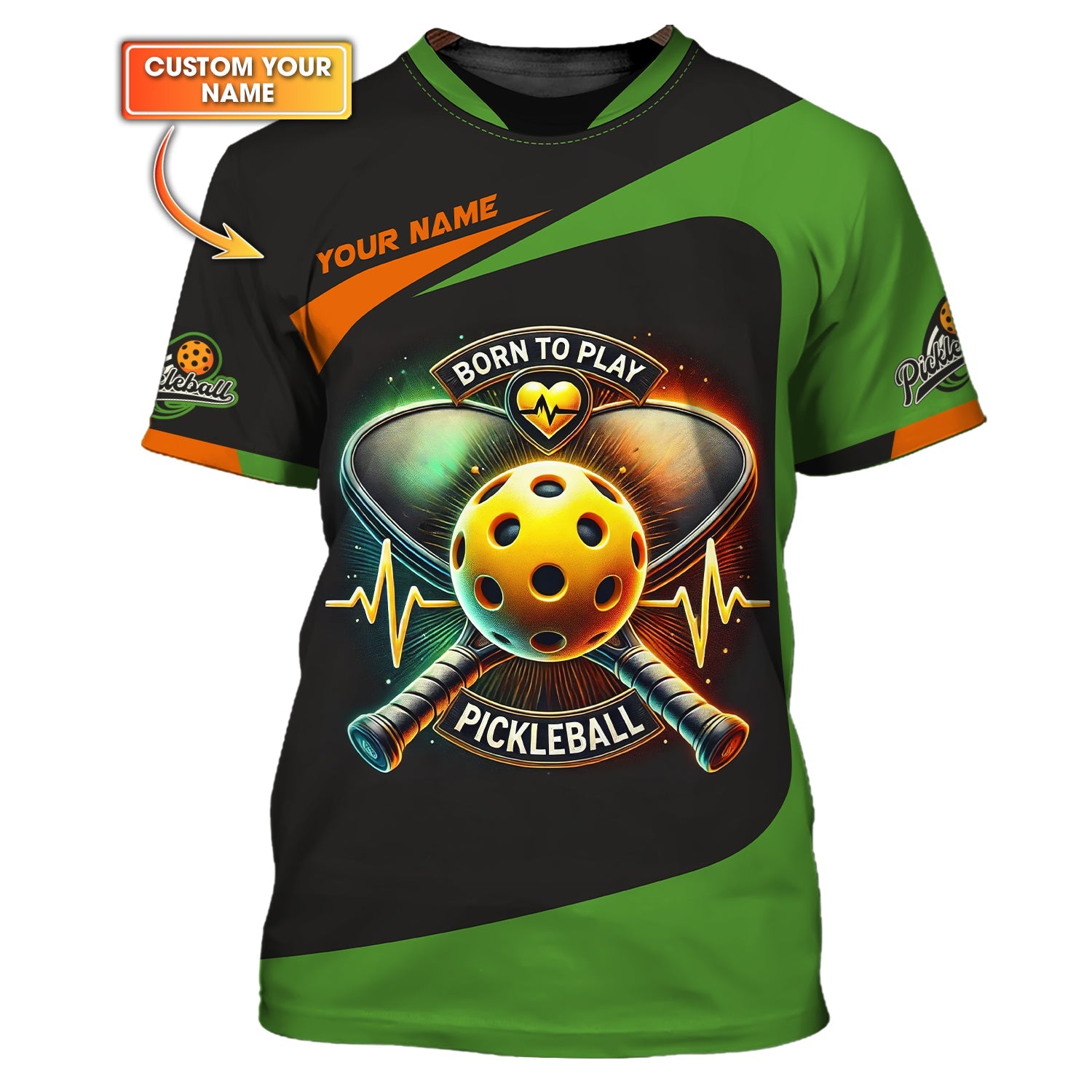 Born To Play Pickleball 3D T-Shirts Heartbeat, Pickleball Polo Shirt, Gift For Pickleball Player