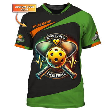 Born To Play Pickleball 3D T-Shirts Heartbeat, Pickleball Polo Shirt, Gift For Pickleball Player