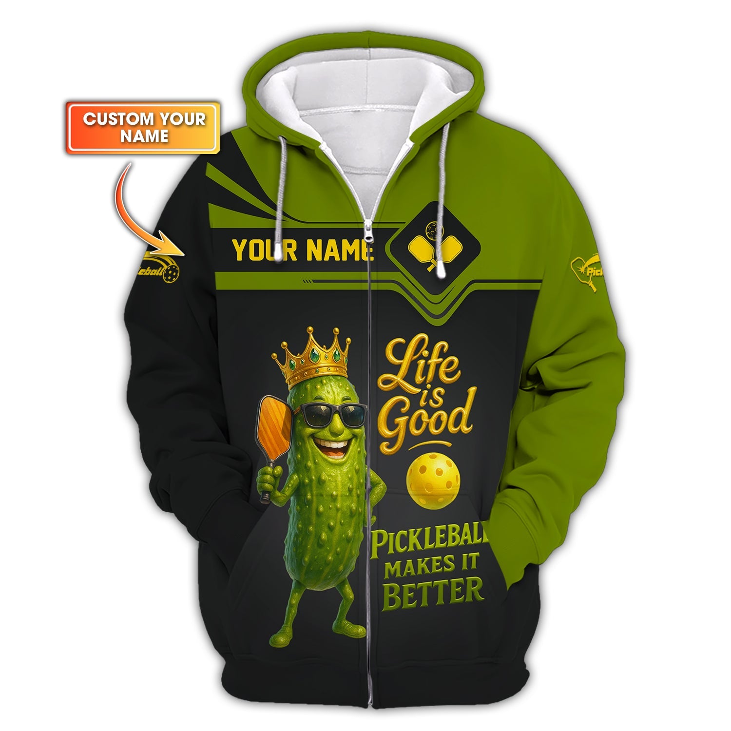 Pickleball Makes Life Better Shirt Custom Name, Funny Pickle Character Sport Tee, Great Gift for Pickleball Players