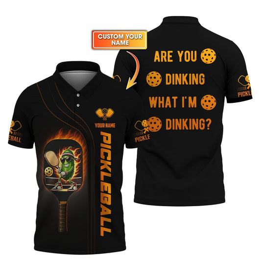 Funny Pickleball Shirt – Are You Dinking What I’m Dinking – Custom Name Black Flame Design