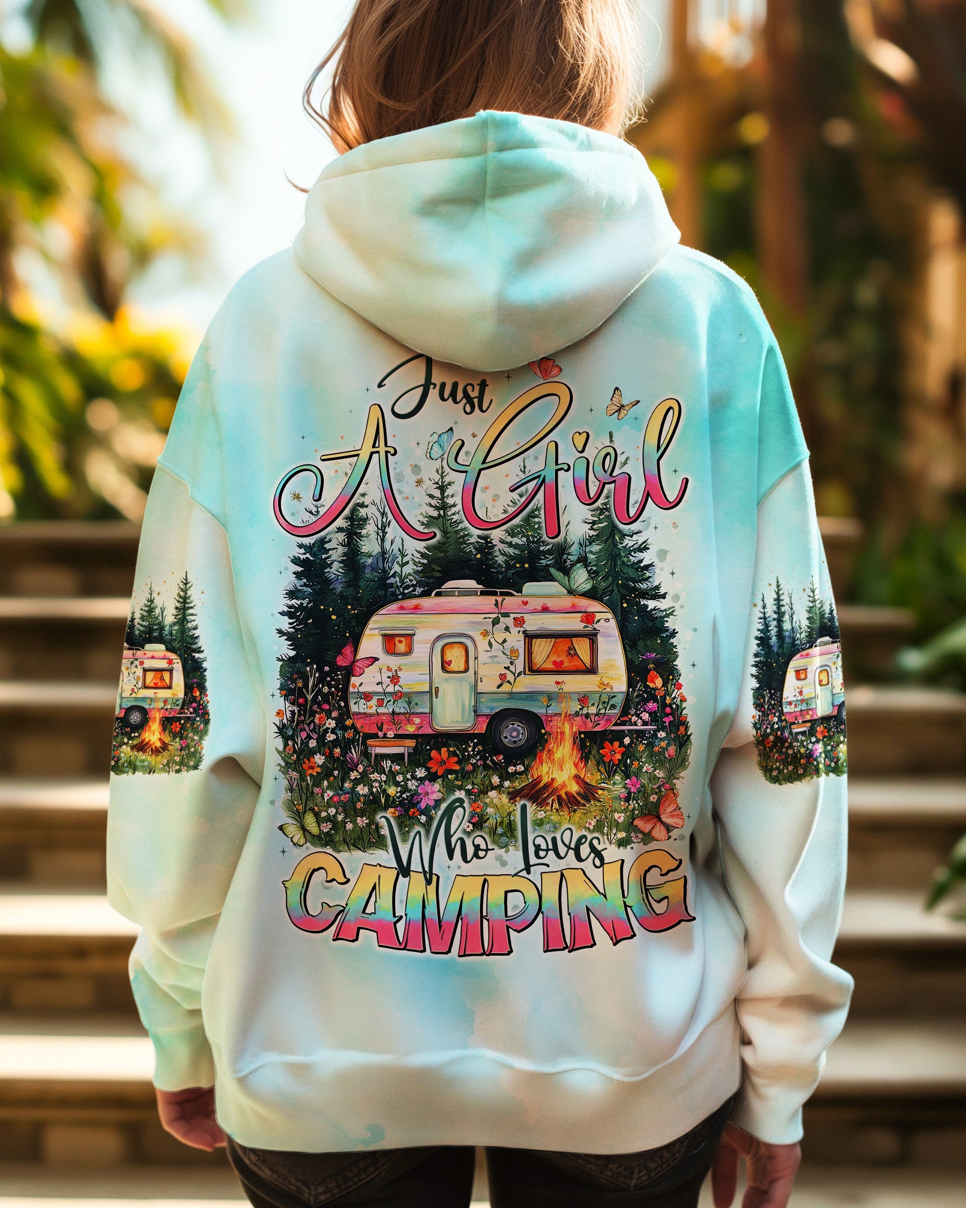 JUST A GIRL WHO LOVES CAMPING ALL OVER PRINT - TYTD2708241