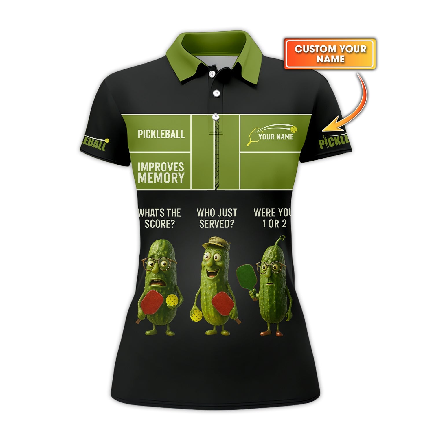 Funny Pickleball Shirts, Men's Custom Name Pickleball Improves Memory Polos, Gift For Pickleball Players