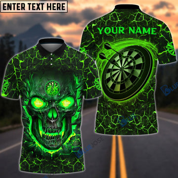 BlueJose Flame Green Skull Darts Personalized Name Shirt