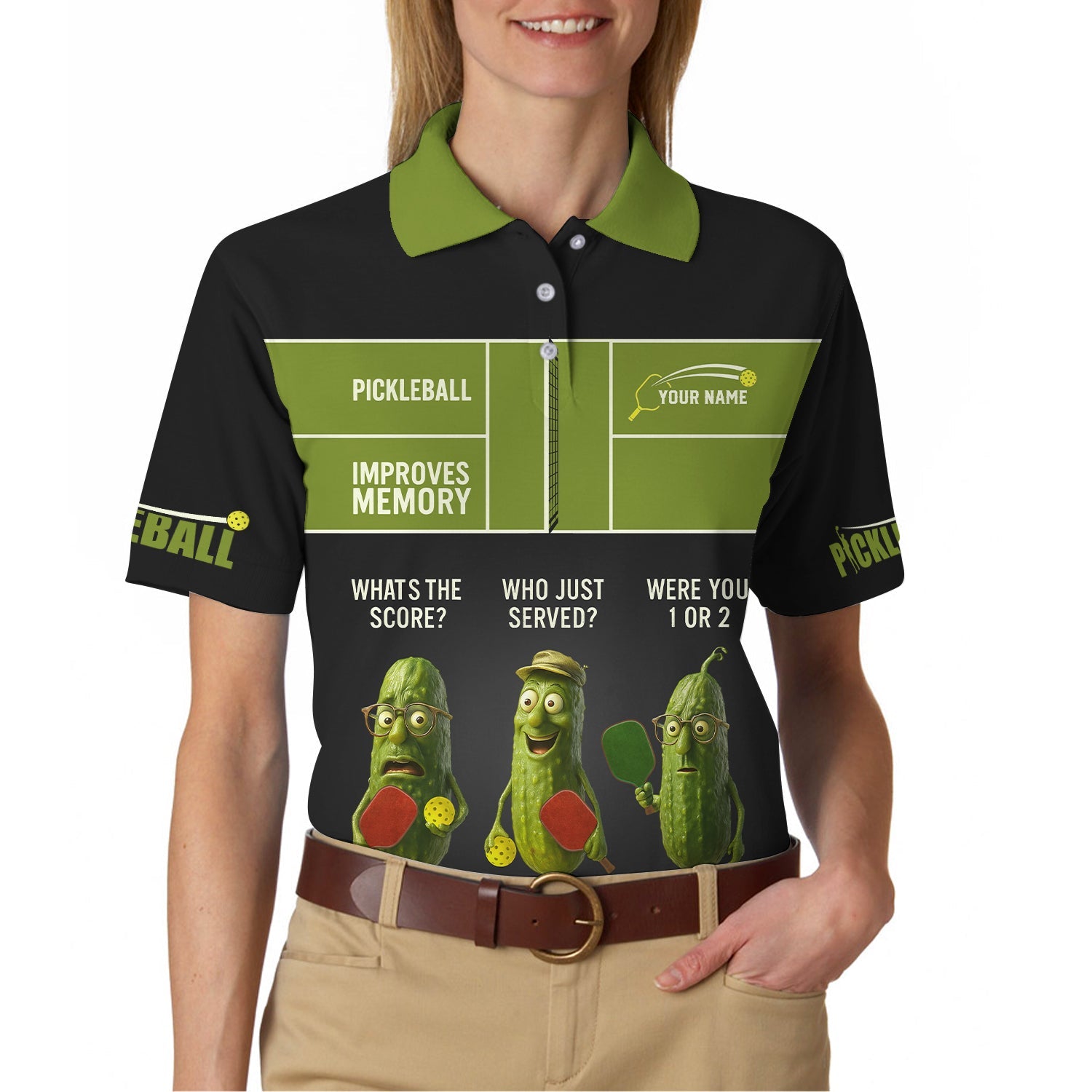 Funny Pickleball Shirts, Men's Custom Name Pickleball Improves Memory Polos, Gift For Pickleball Players