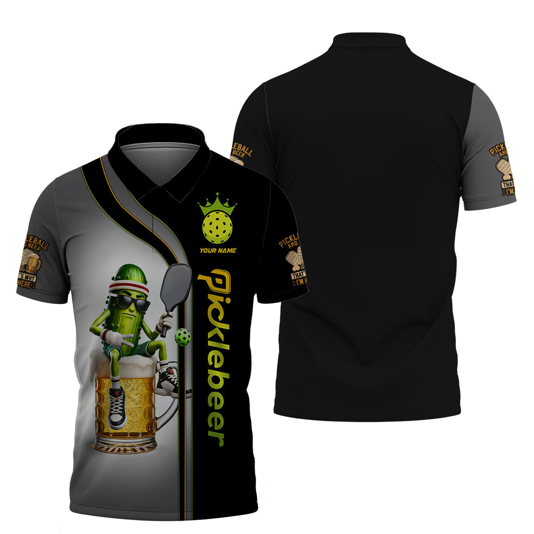 Custom Pickleball Beer Shirt – Funny Pickle Character on Beer Mug – Personalized 'Picklebeer' Apparel for Players Who Love to Party