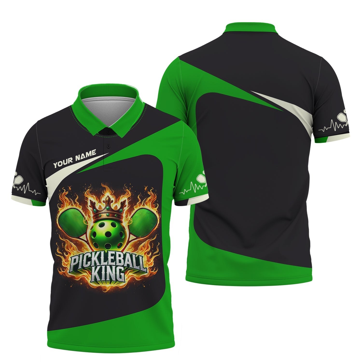 Custom Pickleball King Fire, Player Personalized Name 3D T-Shirts, Pickleball Polo Shirt, Gift For Pickleball Player