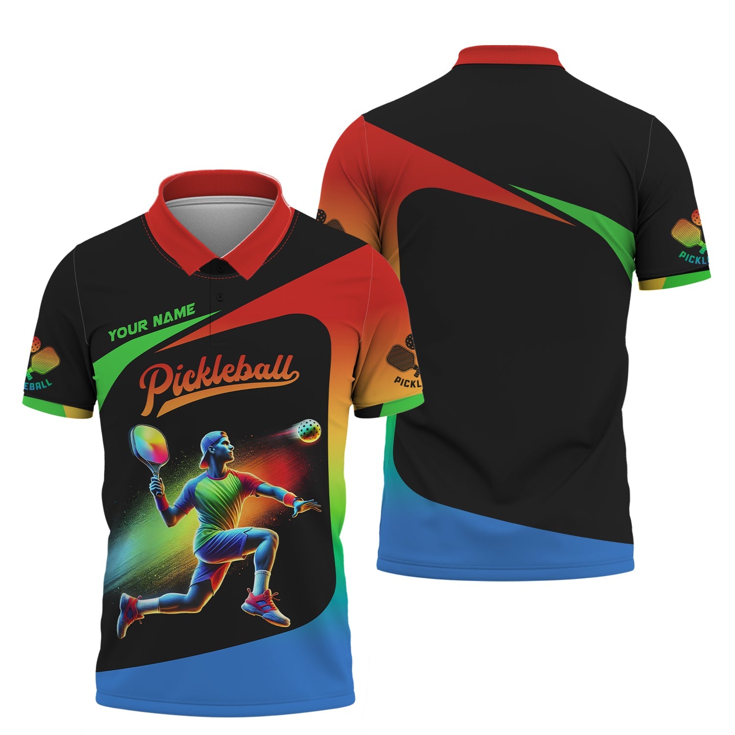 Custom Pickleball Player With Multicolor Effect T-Shirt, Gift For Pickleball Fan
