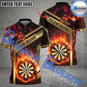 BlueJose Darts Flame Golden Premium Pattern Personalized Name, Team Name Shirt (4 Colors)