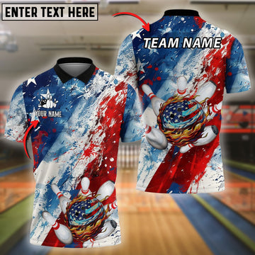 BlueJose Bowling USA Flag Graffiti Customized Name, Team Name 3D Shirt