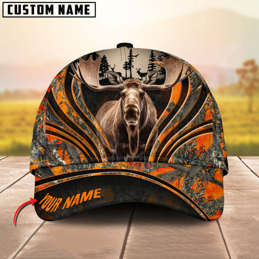 BlueJose Moose Hunting Line Camo Pattern Personalized Name Cap (5 Colors)