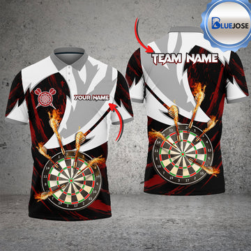 BlueJose Darts Flame Thunderstorm Personalized Name, Team Name Shirt (4 Colors)