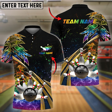 BlueJose Bowling And Pins  Flame Premium Golden Line Customized Name 3D Shirt ( 6 Colors)