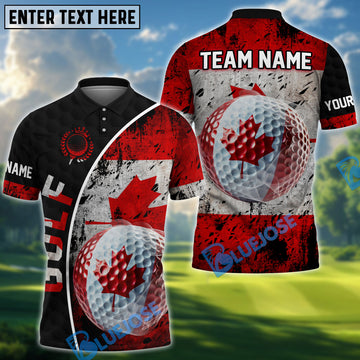 BlueJose Patriotic Canadian Flag Golf Customized Name, Team Name Shirt