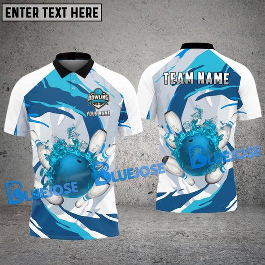 BlueJose Bowling and Pins Water Pattern Flame Customized Name, Team Name 3D Shirt (4 Colors)